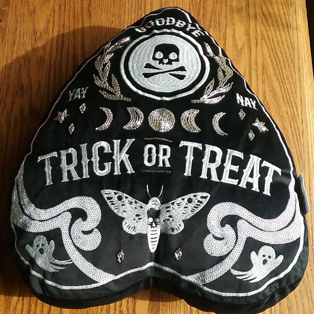 NWT Black Velvet Goth Boho Oija Embellished Pillow Retro Boho Witchy Whimsigoth